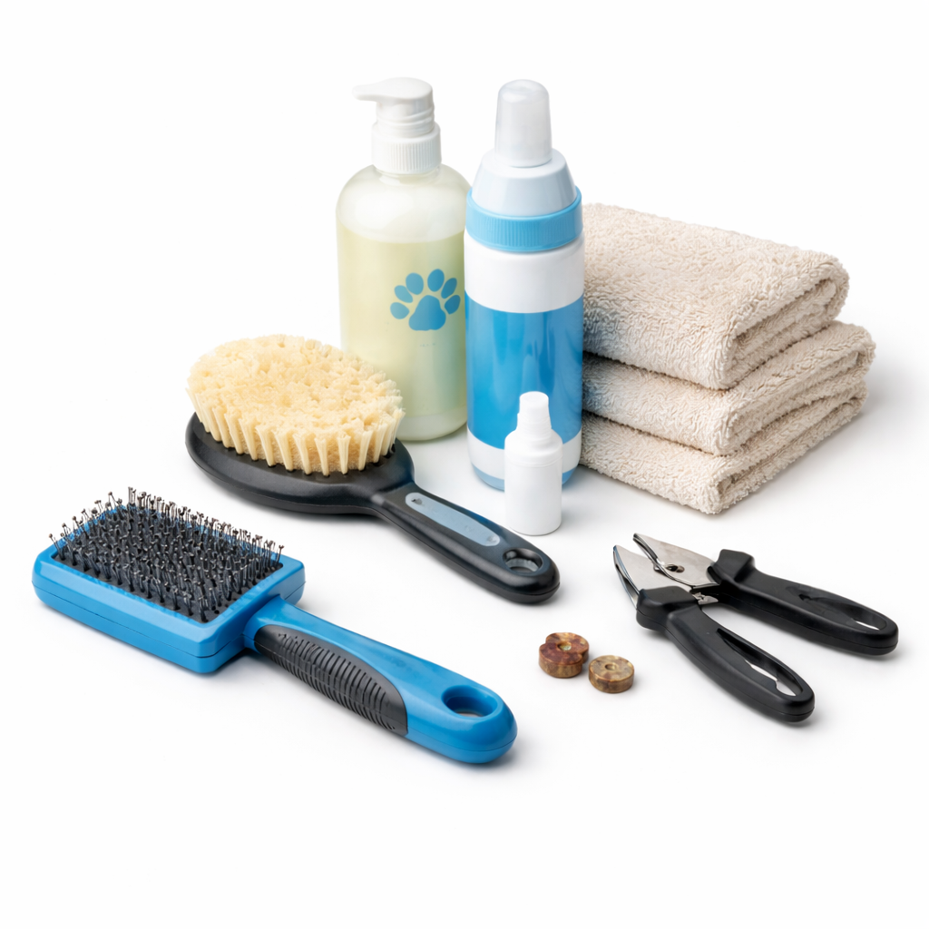Grooming tools and supplies.