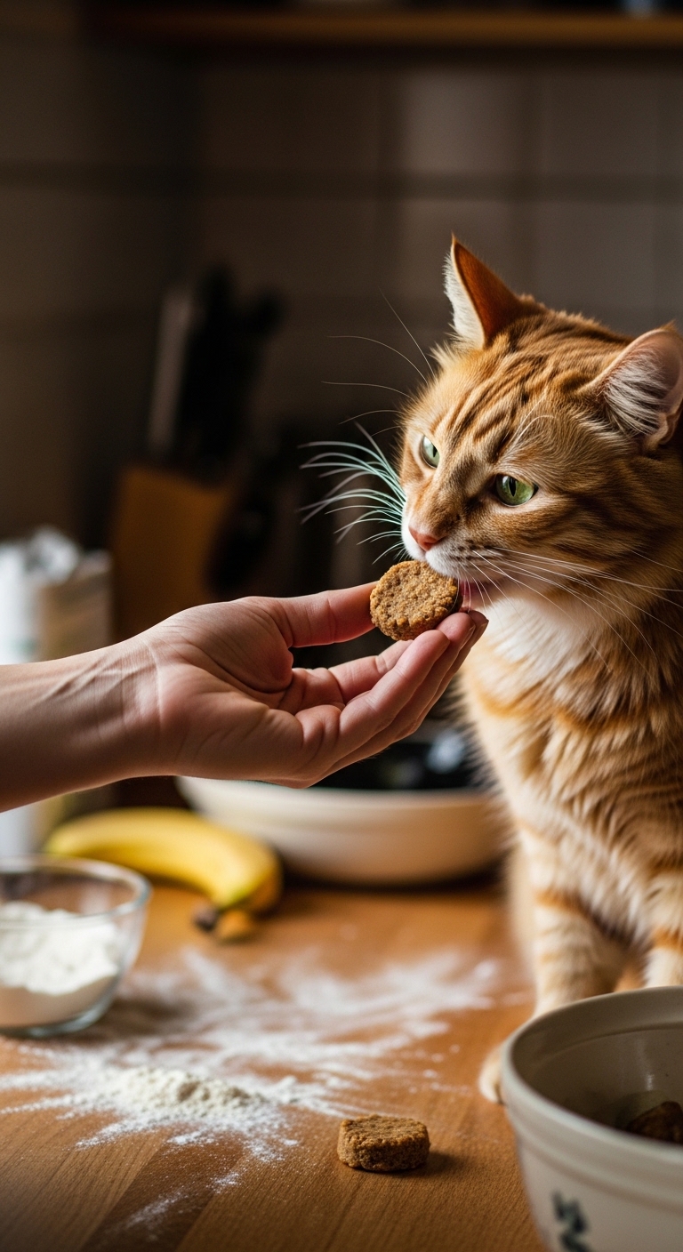 A cat eating a cookie.