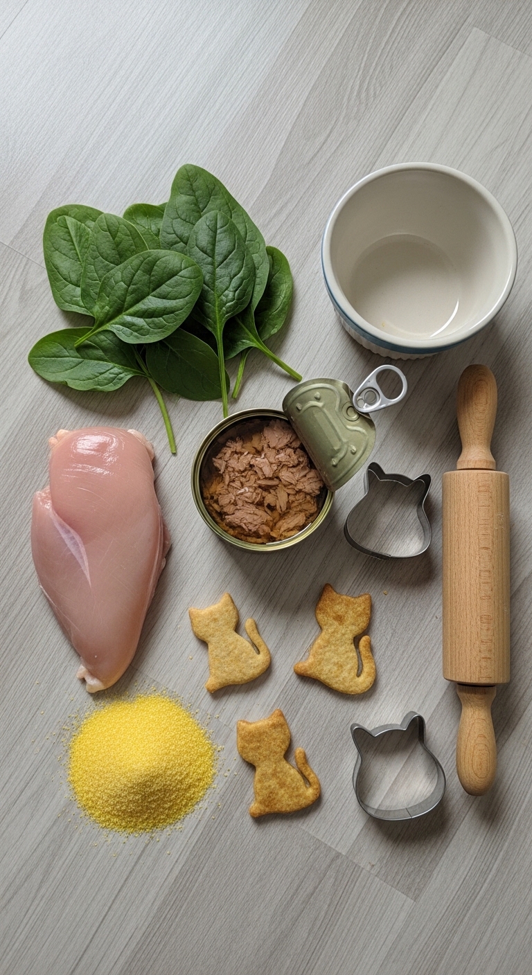 A variety of ingredients for cat treats.