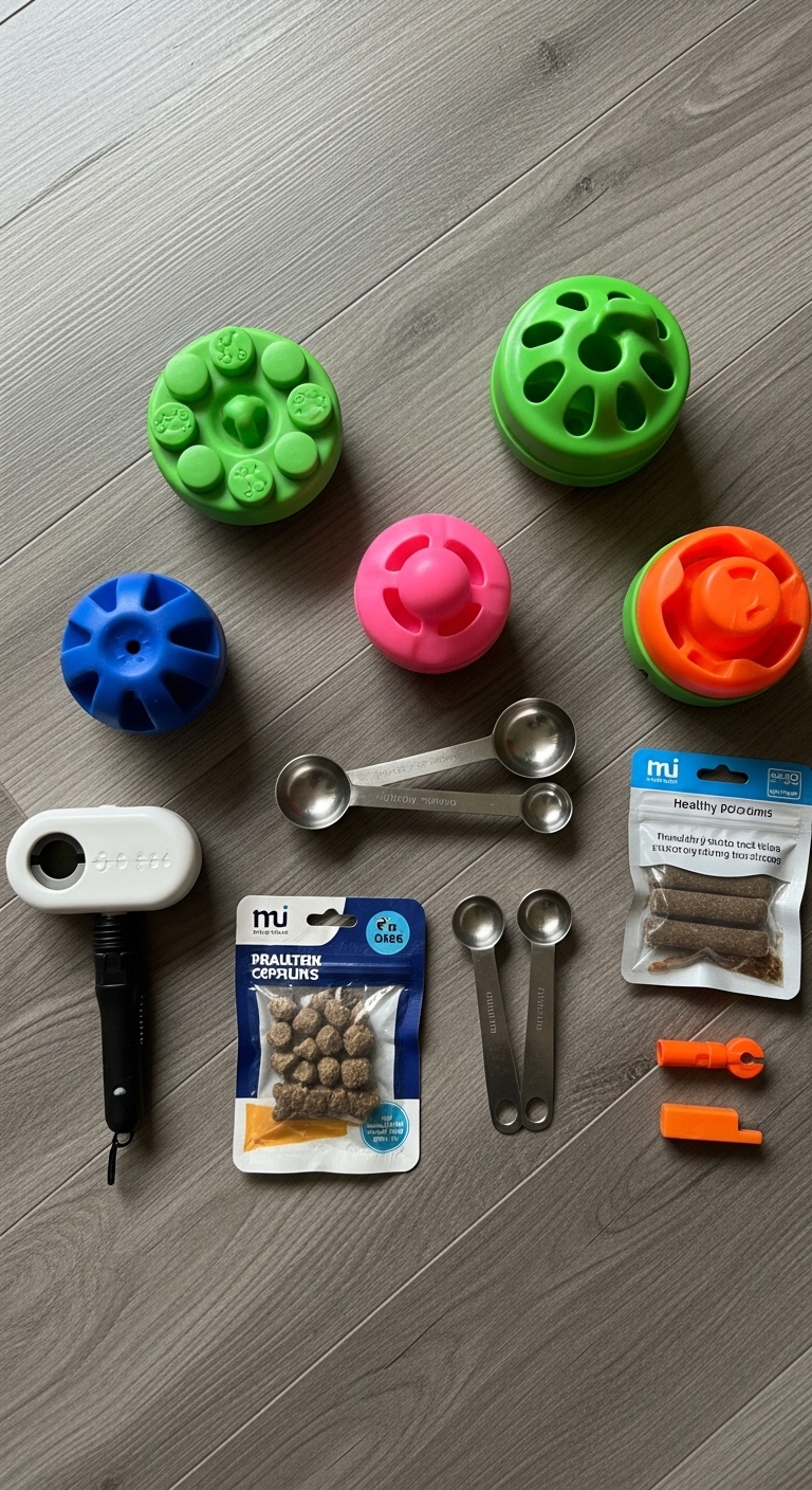 A collection of kitchen utensils and food items.