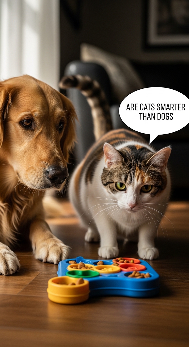 Two cats and a dog are sitting on the floor.