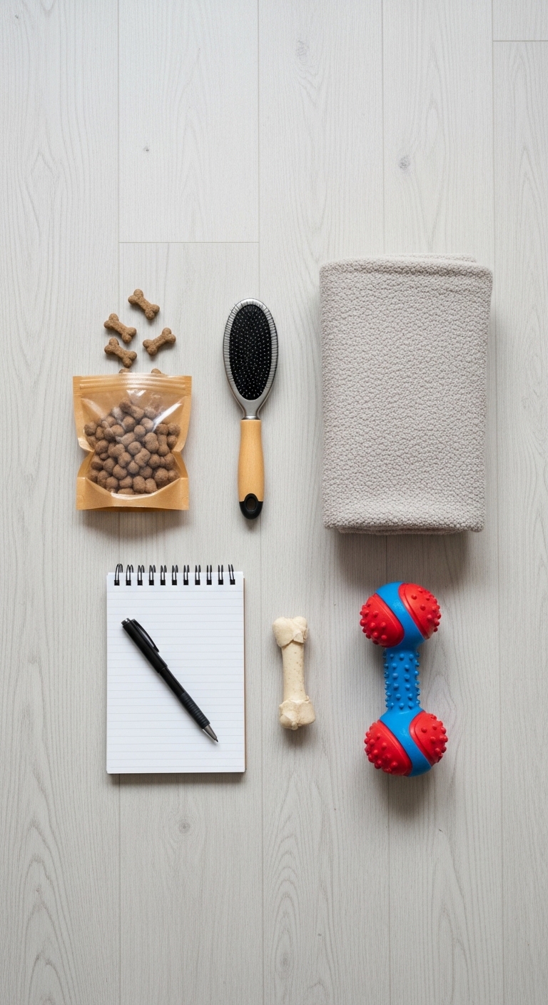 A notebook, pen, and toy are on a table.