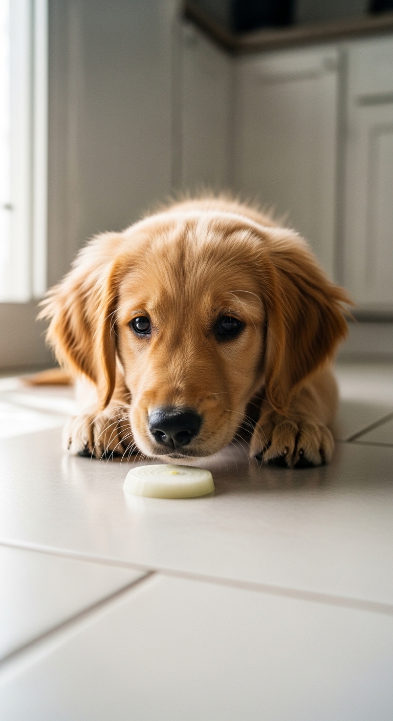 A dog is eating a piece of food.