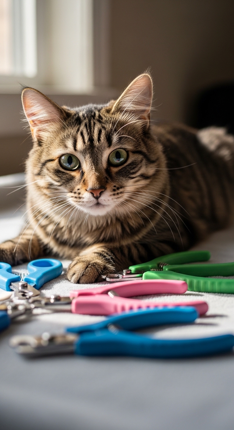 A cat with a pair of scissors in its paws.