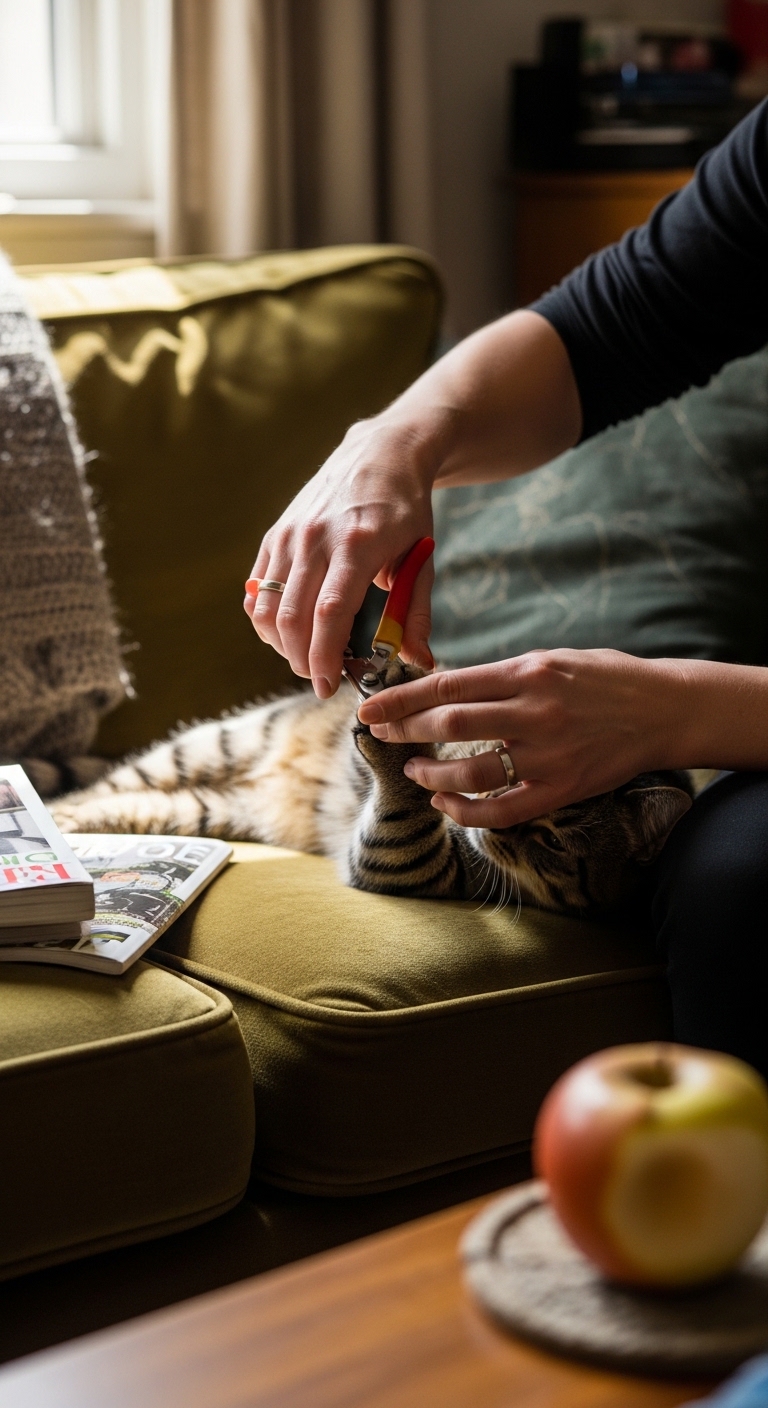 A person is holding a cat's paw with a pair of Best Cat Nail Clippers.