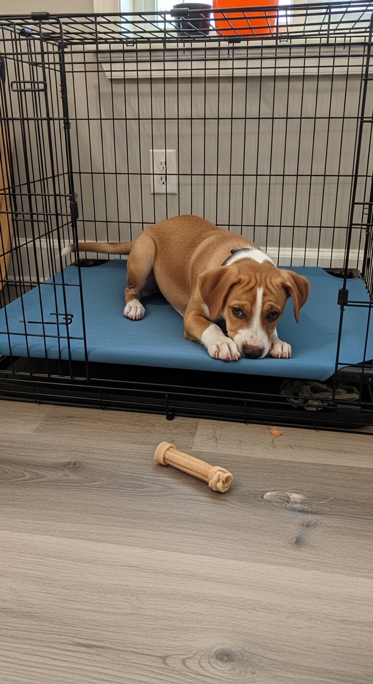 A dog is laying on a blue dog bed.