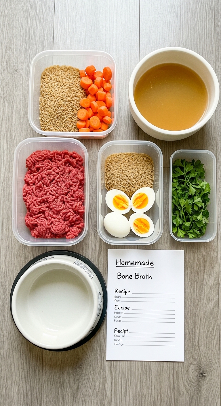 A variety of ingredients for homemade dog food.