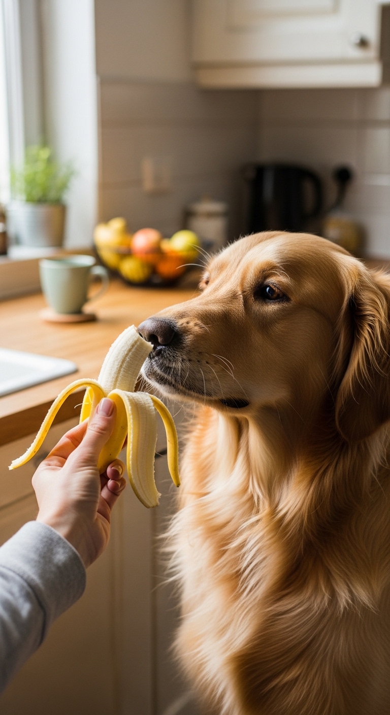 A dog eating a banana.