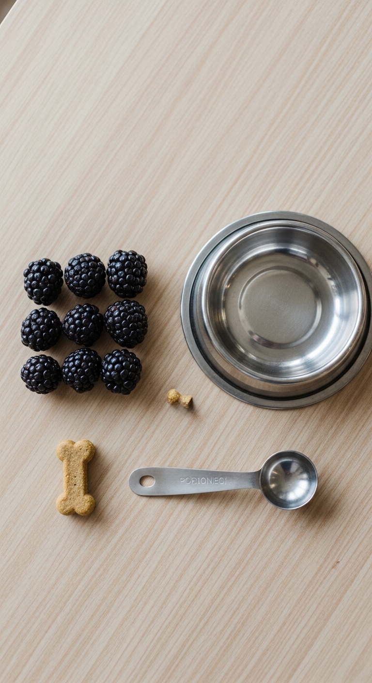 A bowl of food and a spoon with a dog treat on the table.