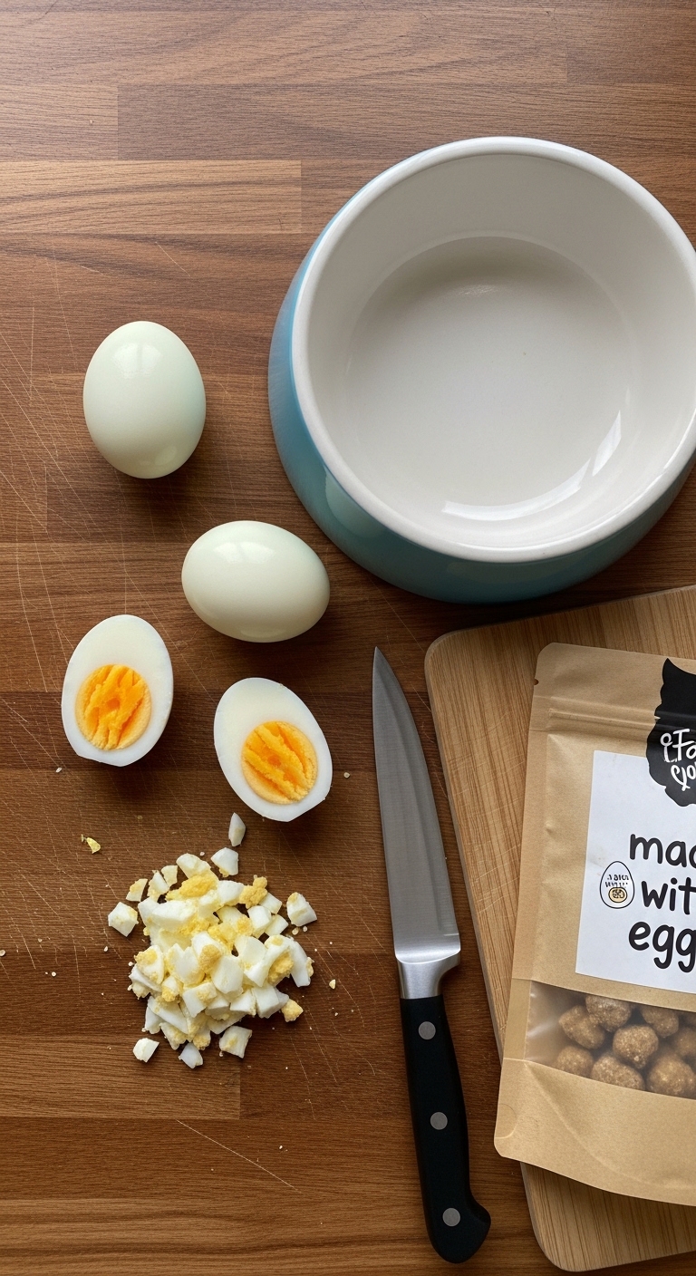 A knife and a bowl of eggs on a table.