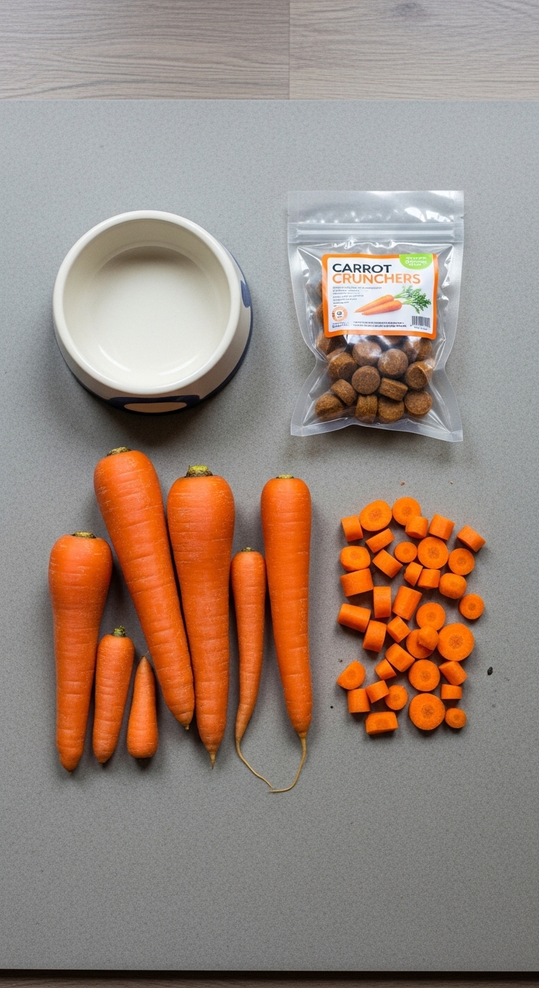 A bowl of carrots and a bag of carrot crunchers.