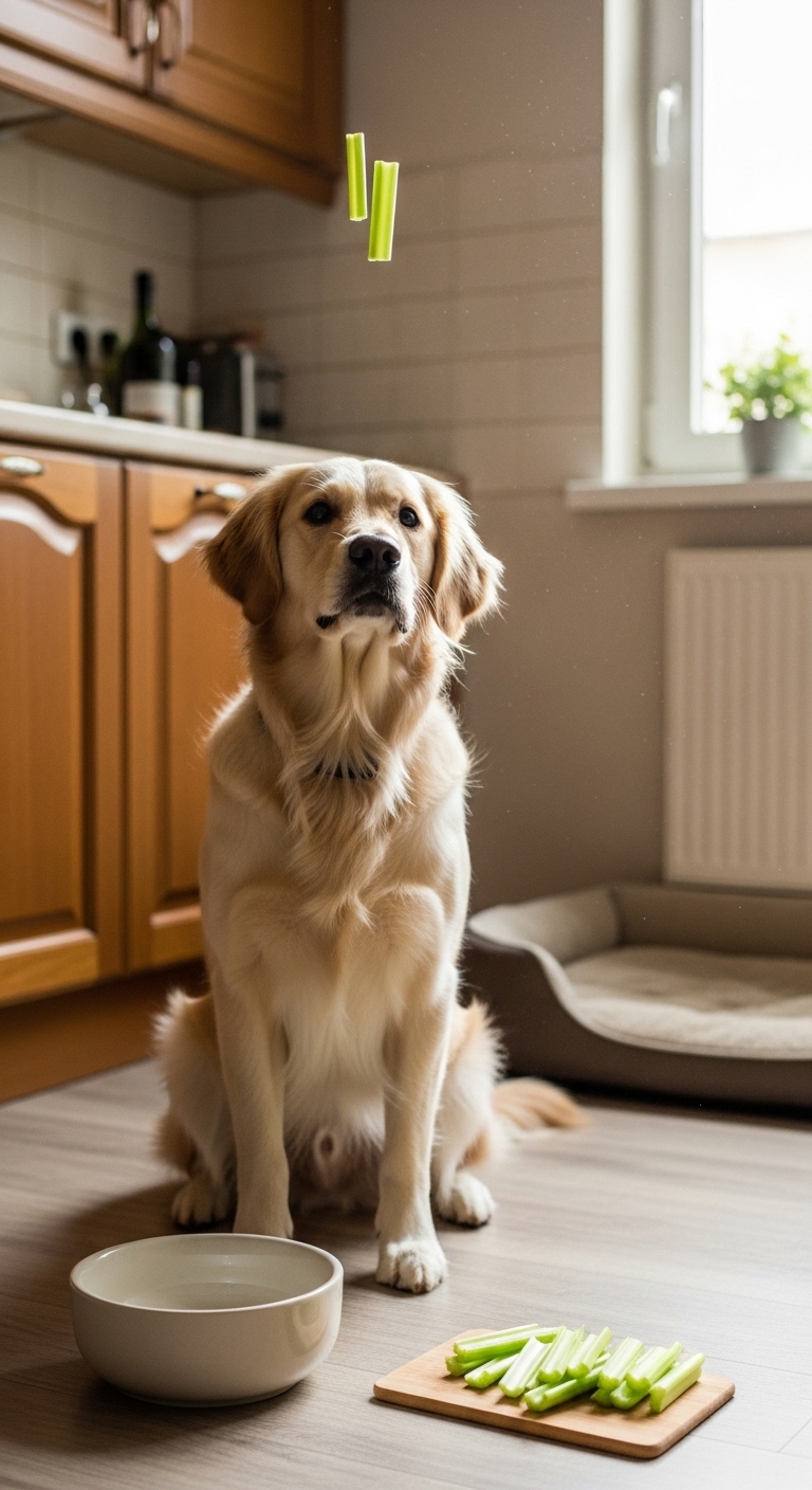 A dog is sitting on a bed next to a window.
