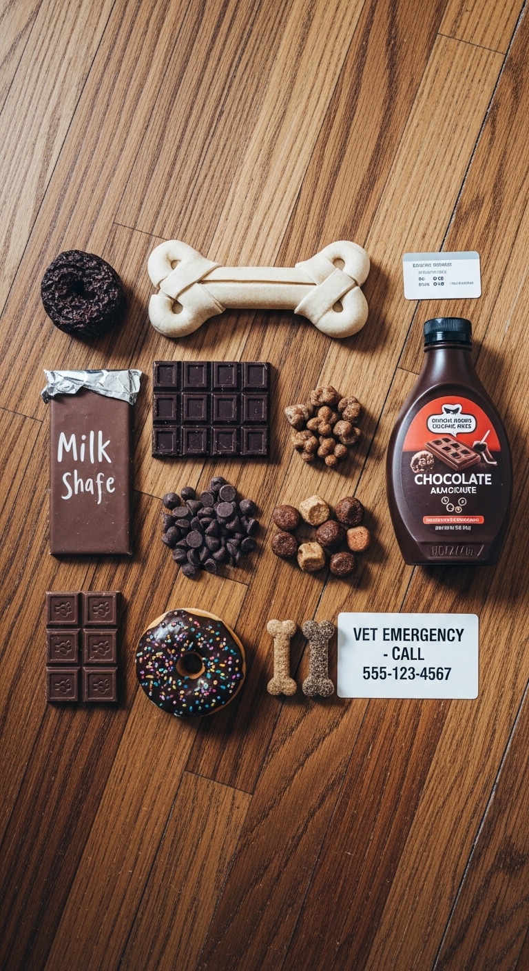 A table with chocolate and a bottle of chocolate syrup.