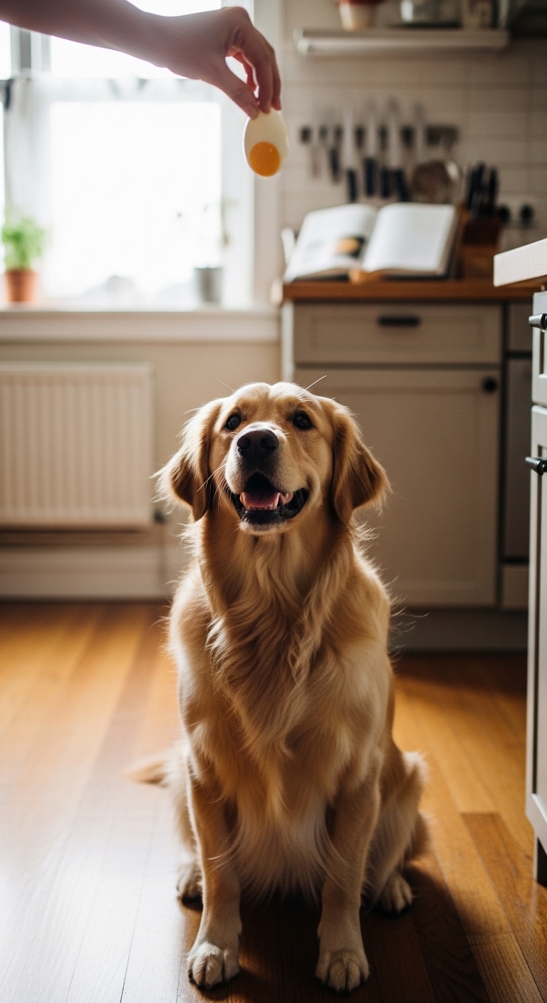 A dog is sitting on the floor in front of a cabinet.