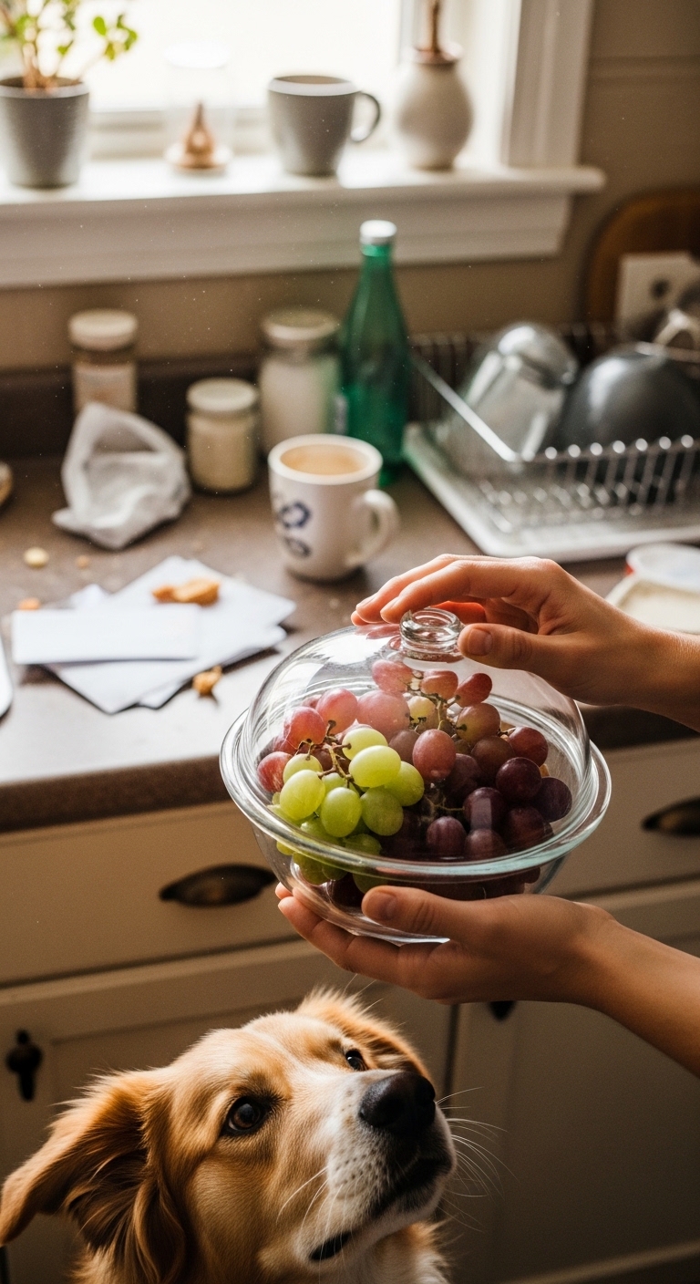 A person holding a bowl of grapes.
