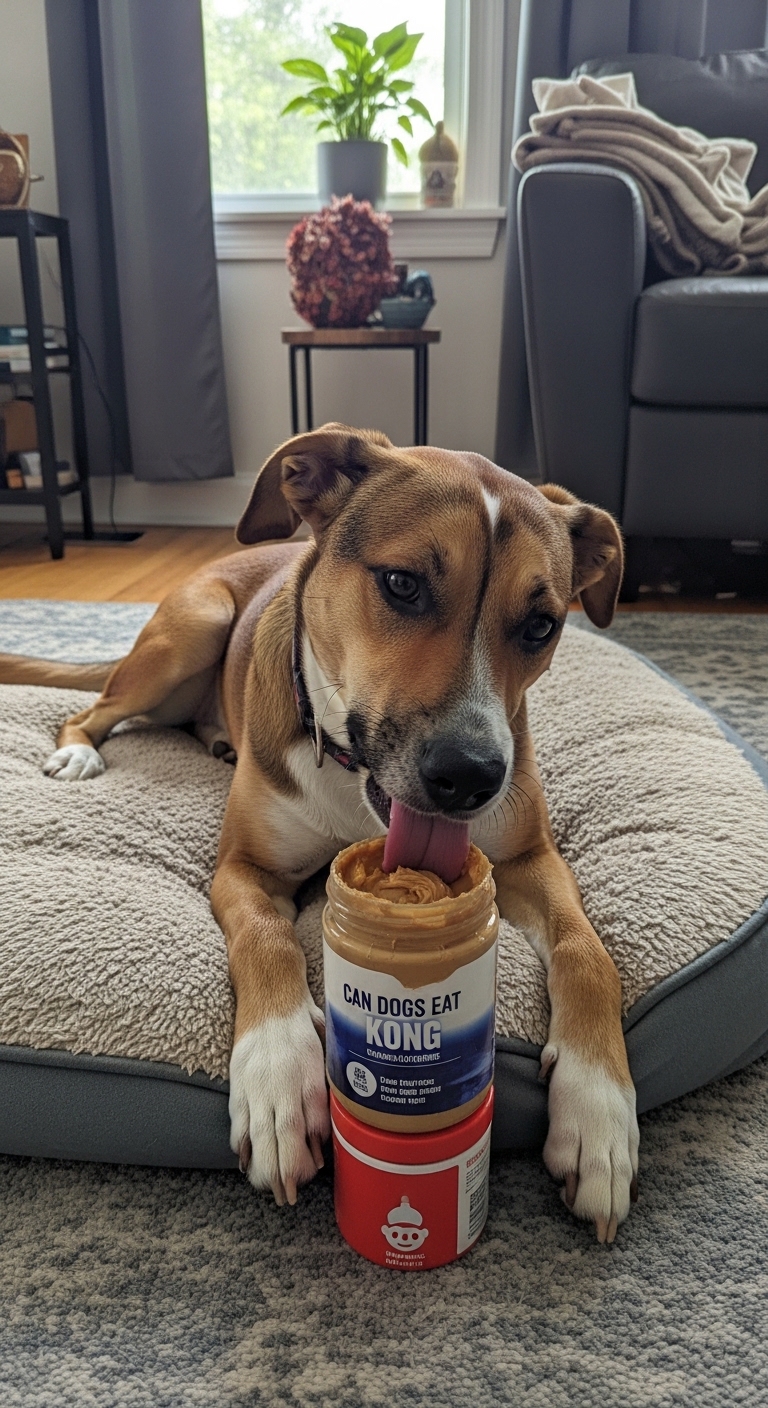 A dog licking a jar of peanut butter.