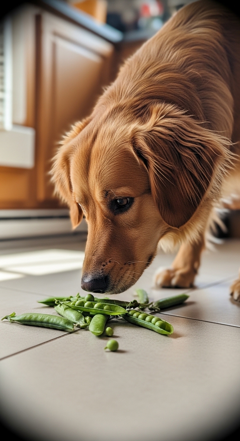 A dog sniffing a pea.