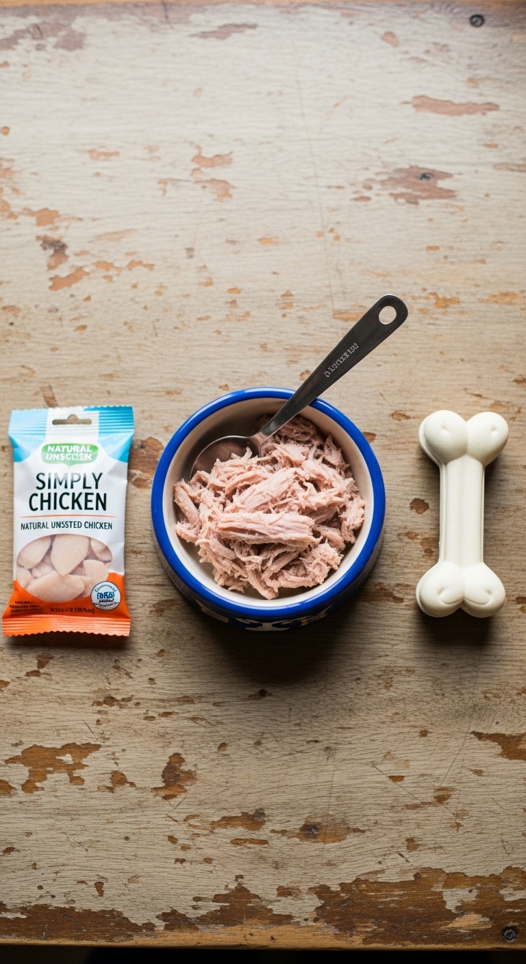 A bowl of pork is next to a bag of chicken.