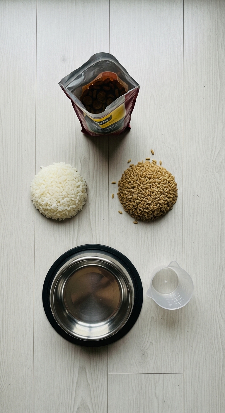A bowl of rice and a bag of rice on a table.