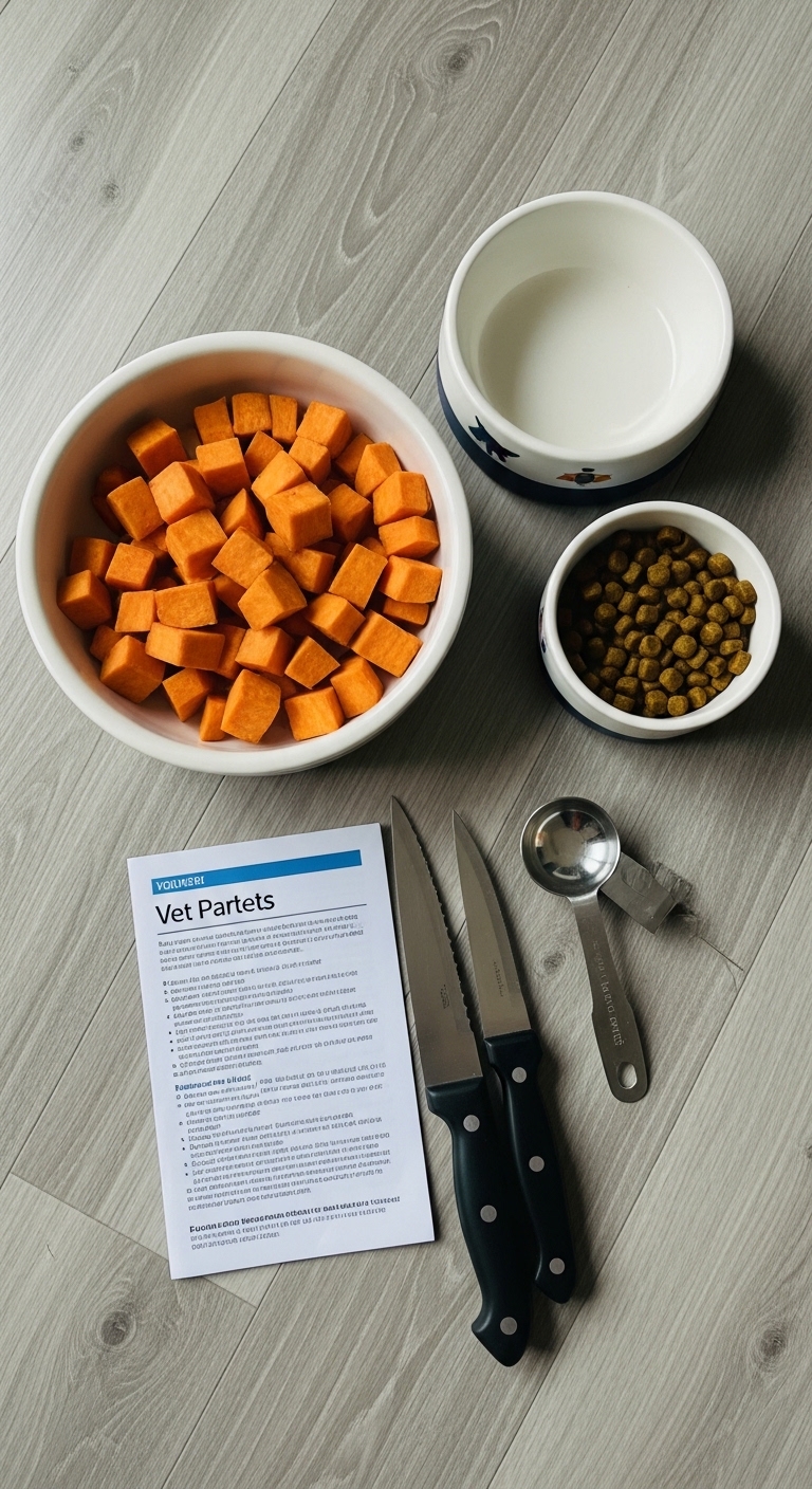A bowl of sweet potatoes and a knife.