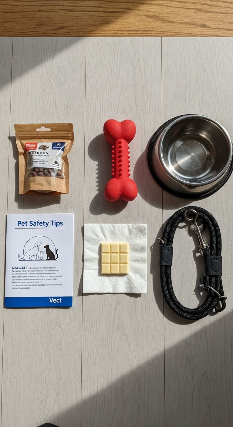 A dog toy and a bag of white chocolate.