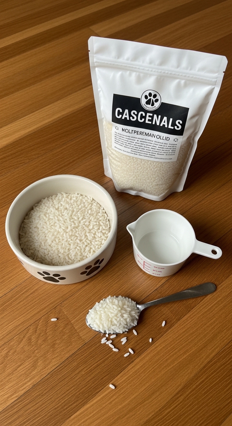 A bowl of white rice sits next to a bag of rice.