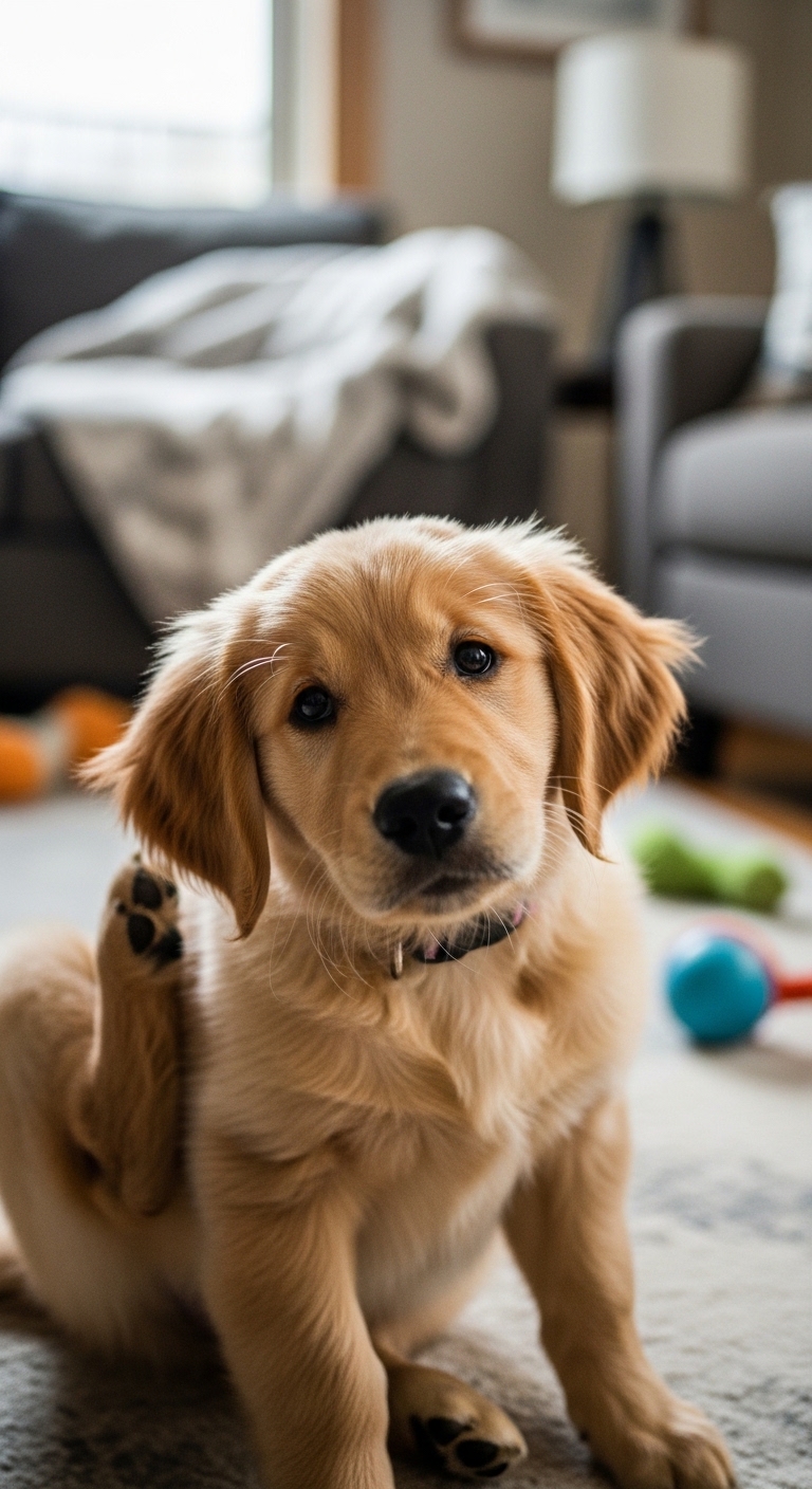A dog with a pink collar.
