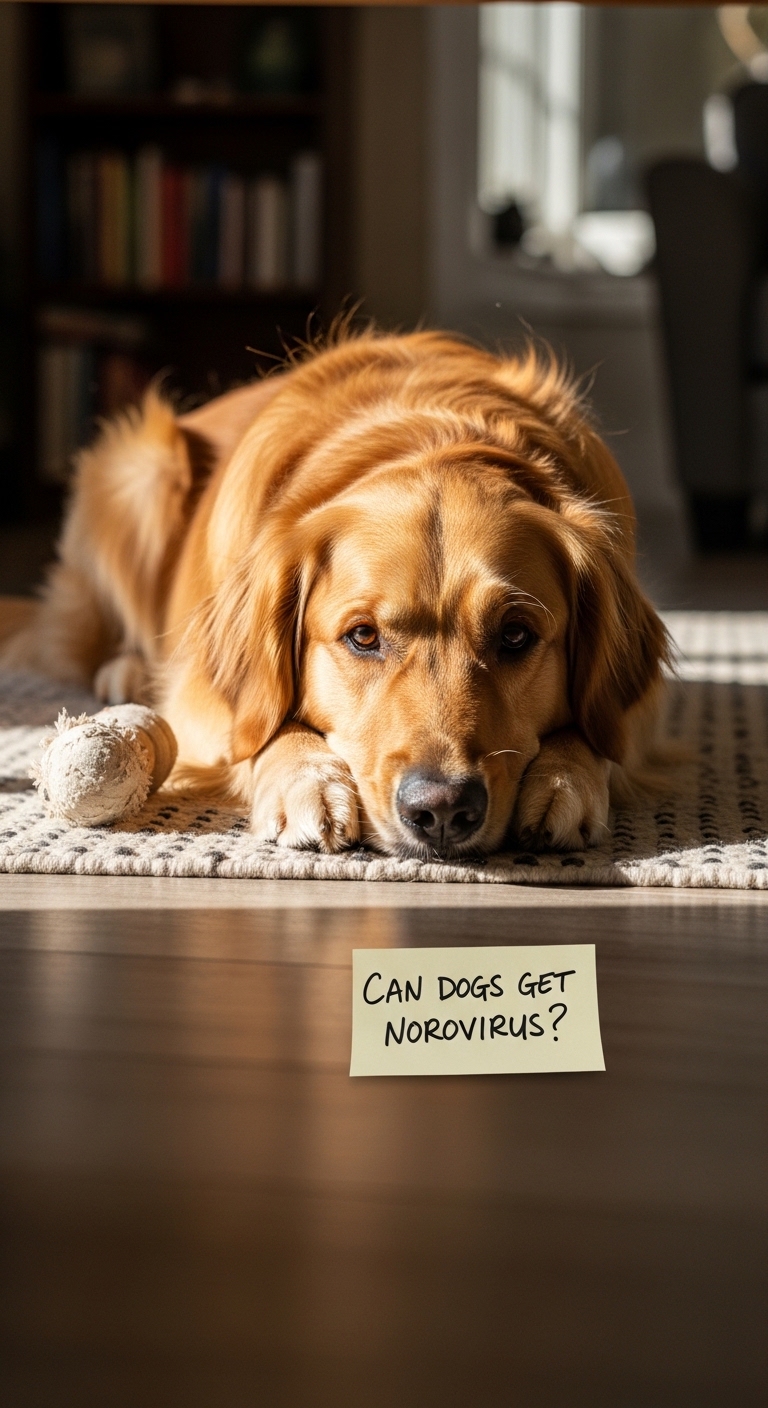 A note on the floor that says "can dogs get norovirus?".