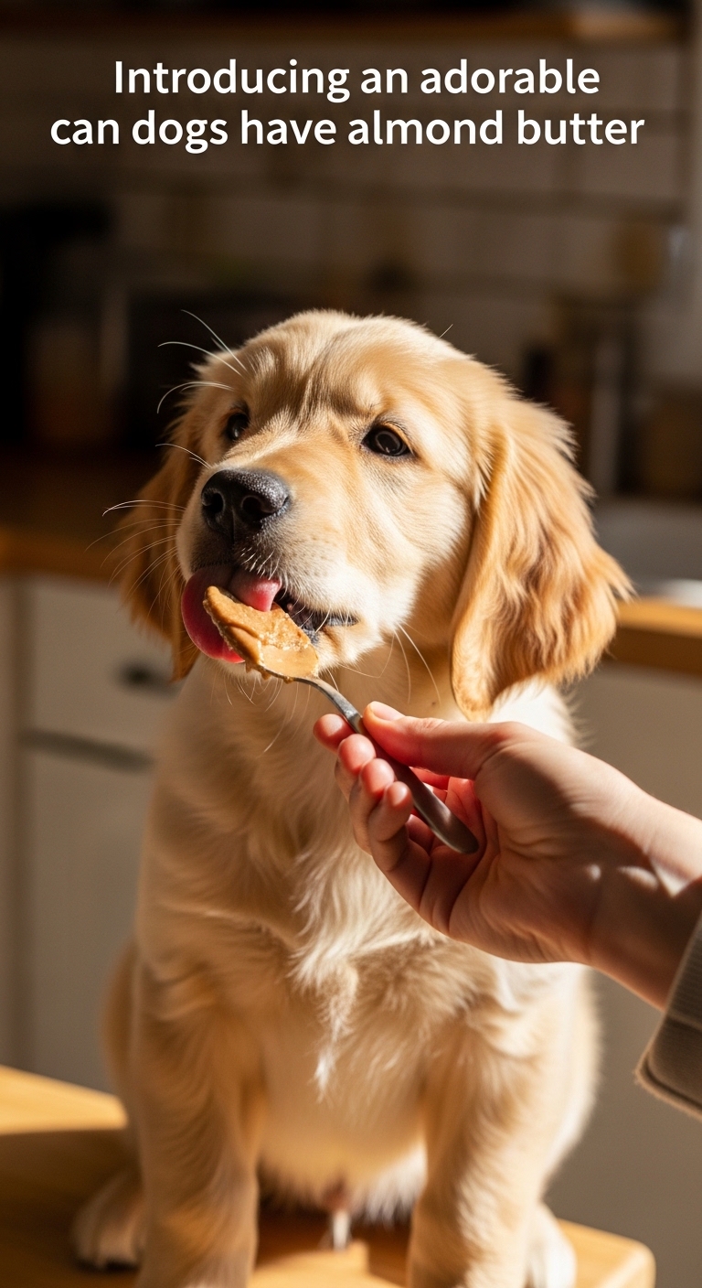 A dog eating almond butter from a spoon.