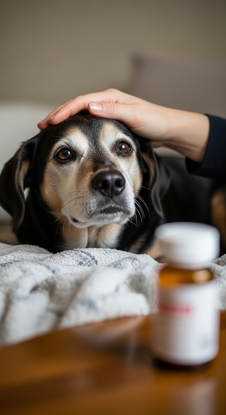 A dog with a pill in its mouth.