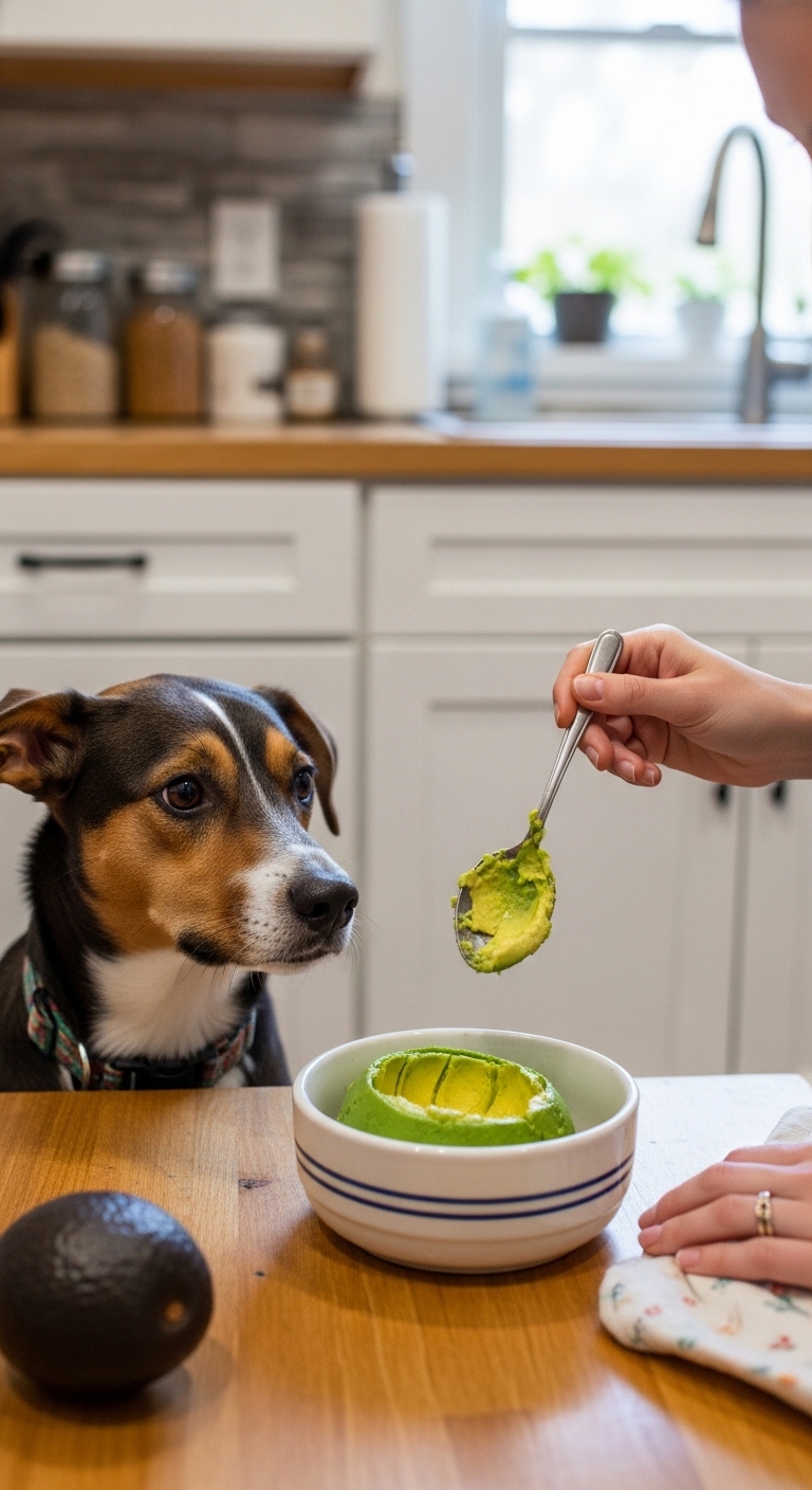 A dog is eating avocado.