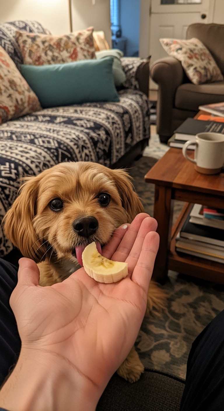A dog eating a banana.