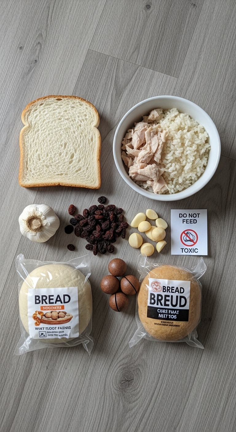 A bowl of rice and a loaf of bread.