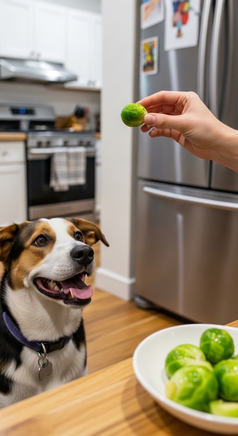 A dog is eating a green vegetable.