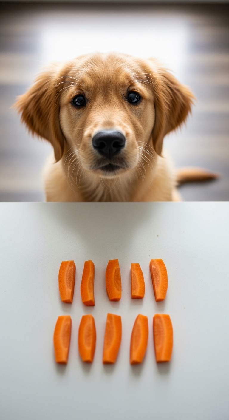 A dog with a carrot in its mouth.