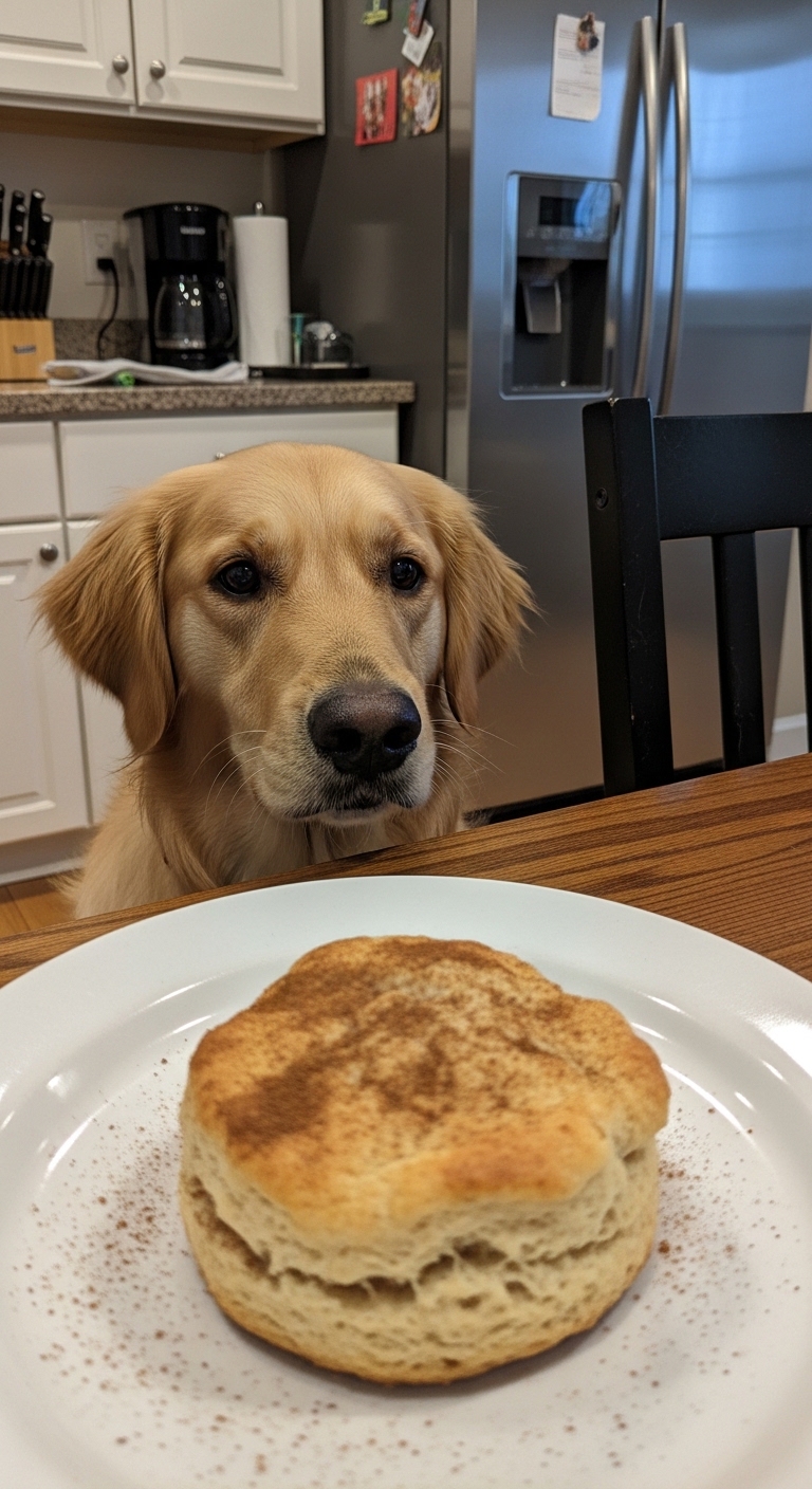 A dog is looking at a plate of food.