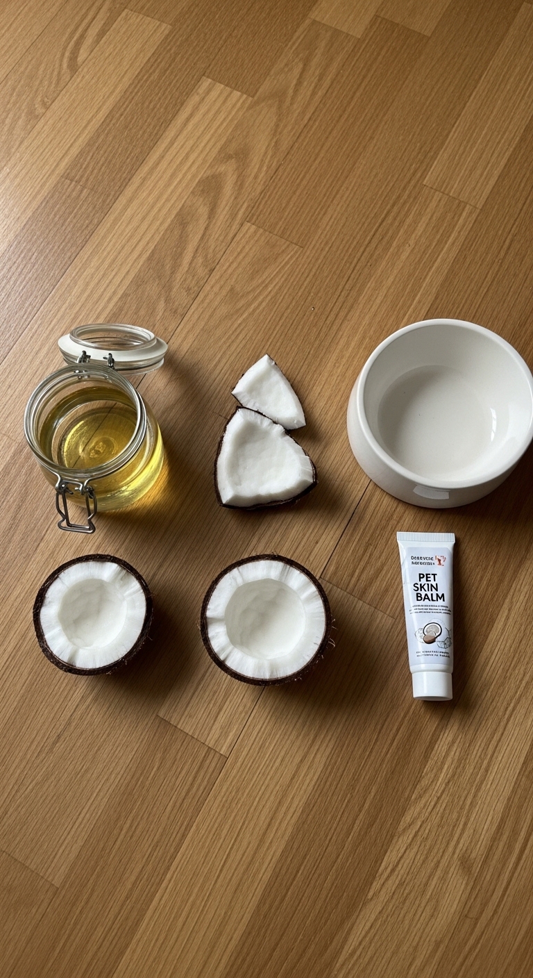 A jar of coconut oil and a bowl of coconut on a table.