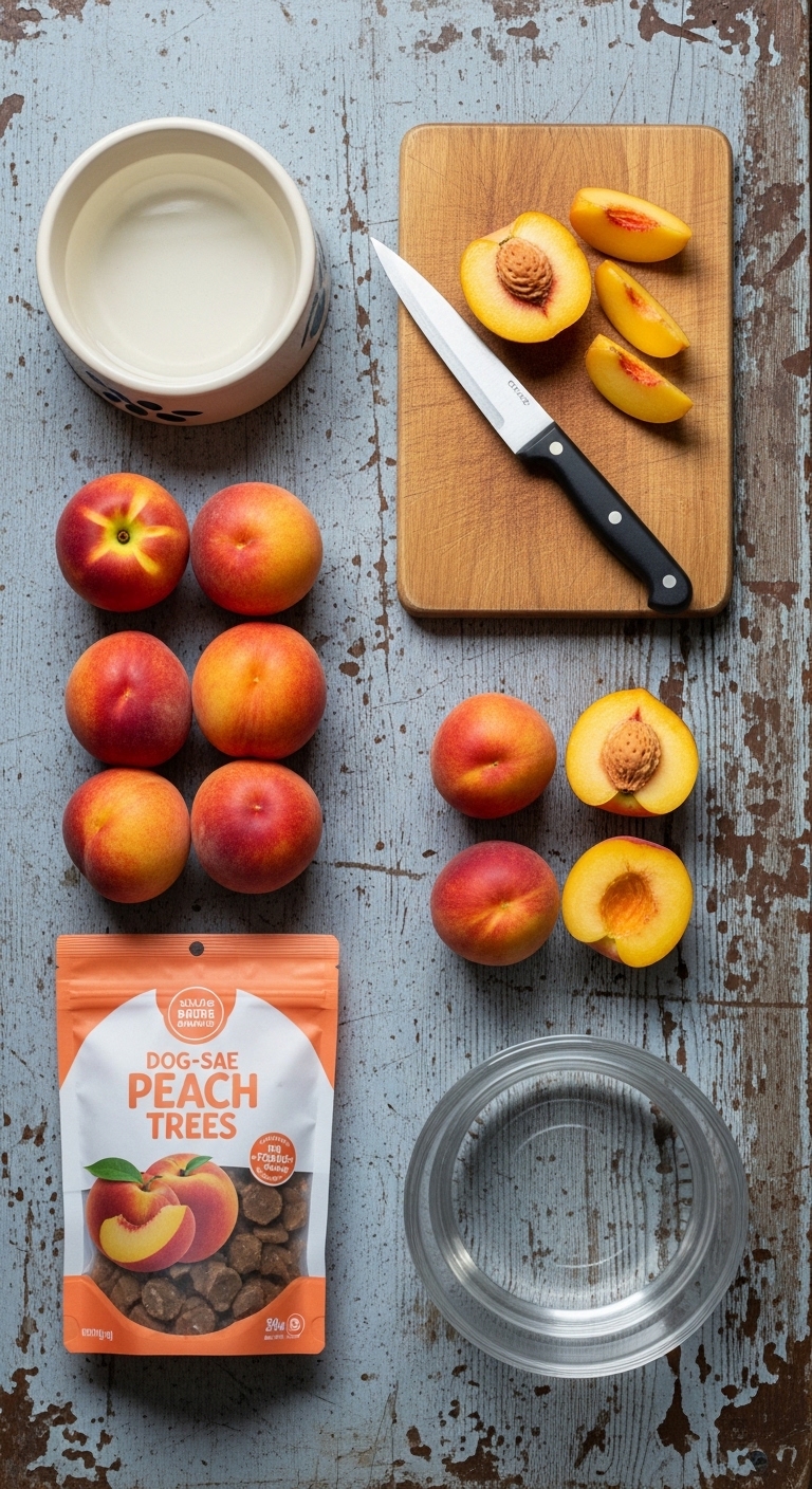 A bag of peach trees is on a table.
