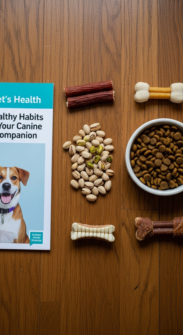 A book about a dog's health with a bowl of nuts.