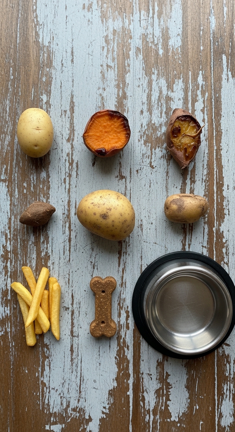 A bowl of food with a bone and potatoes.