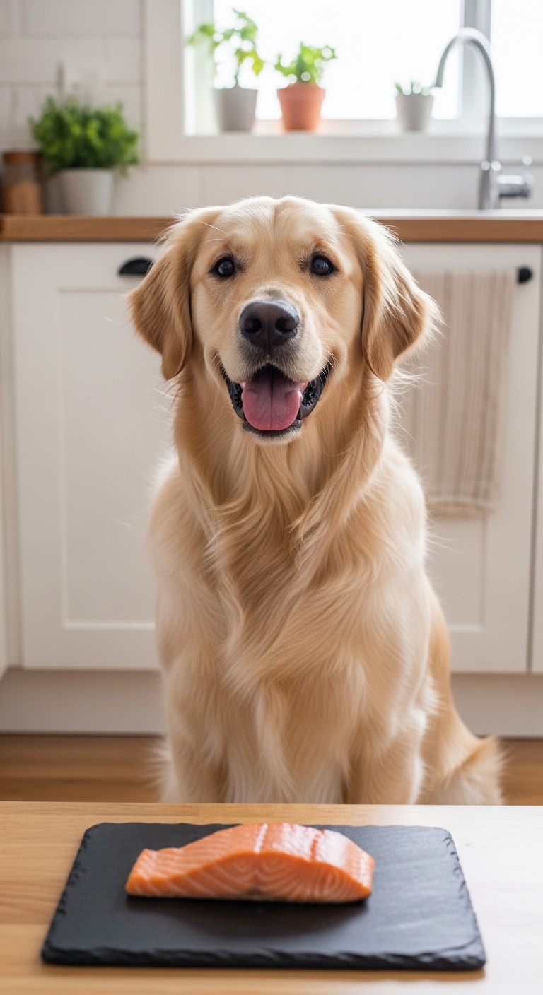 A golden retriever dog with a pink tongue.