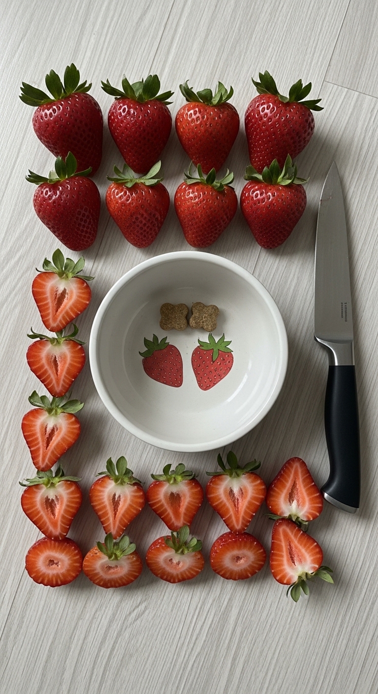 A knife is next to a bowl of strawberries.