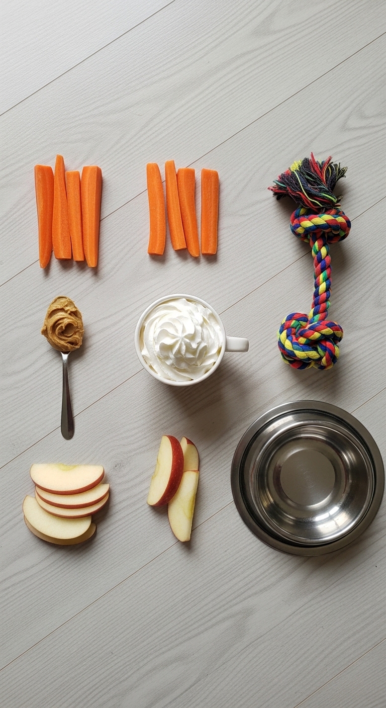A cup of whipped cream sits next to a dog toy.