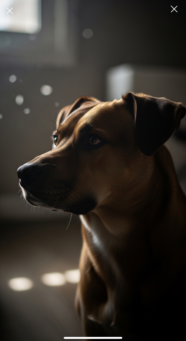 A dog with a black nose and brown fur.