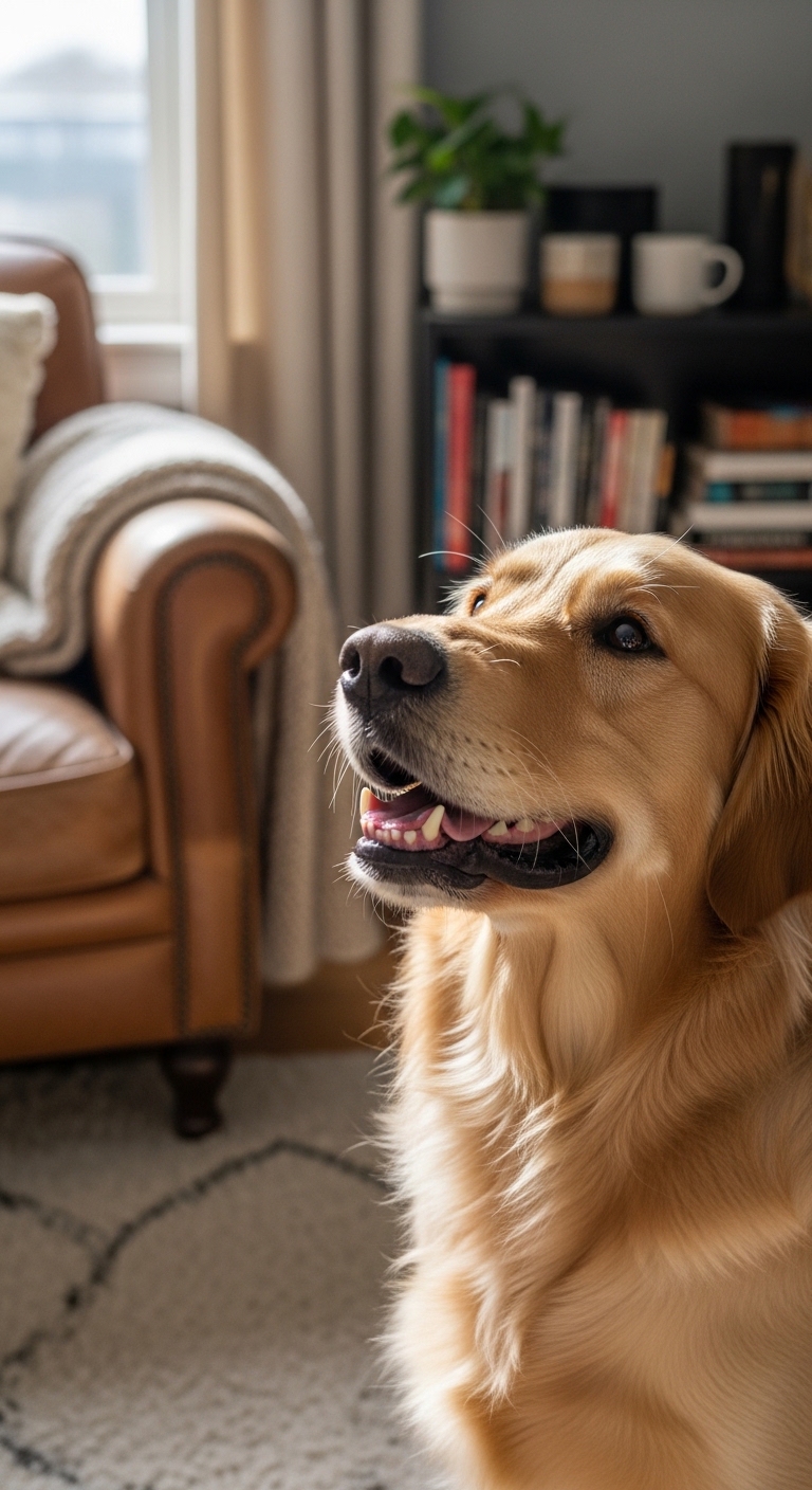 A dog with a smile on its face.