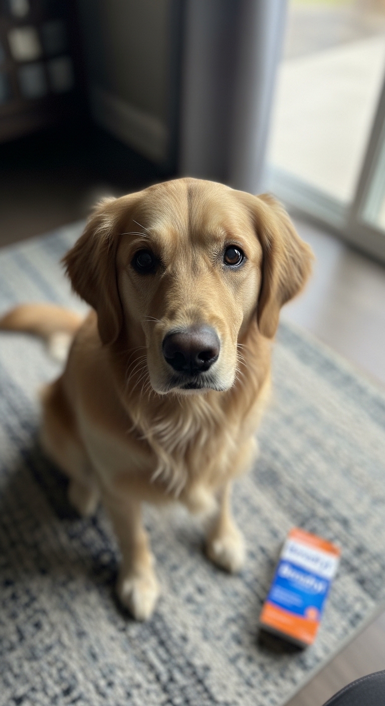 A dog with a pink nose.