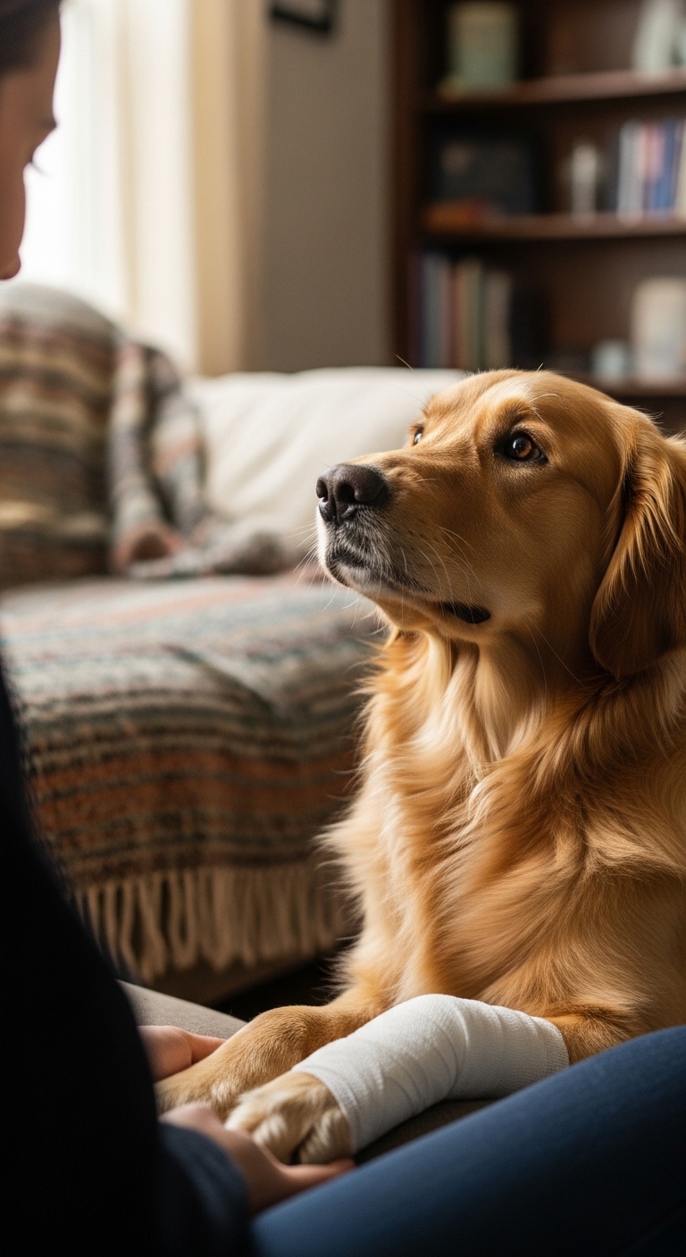 A dog with a white collar sitting on a couch.