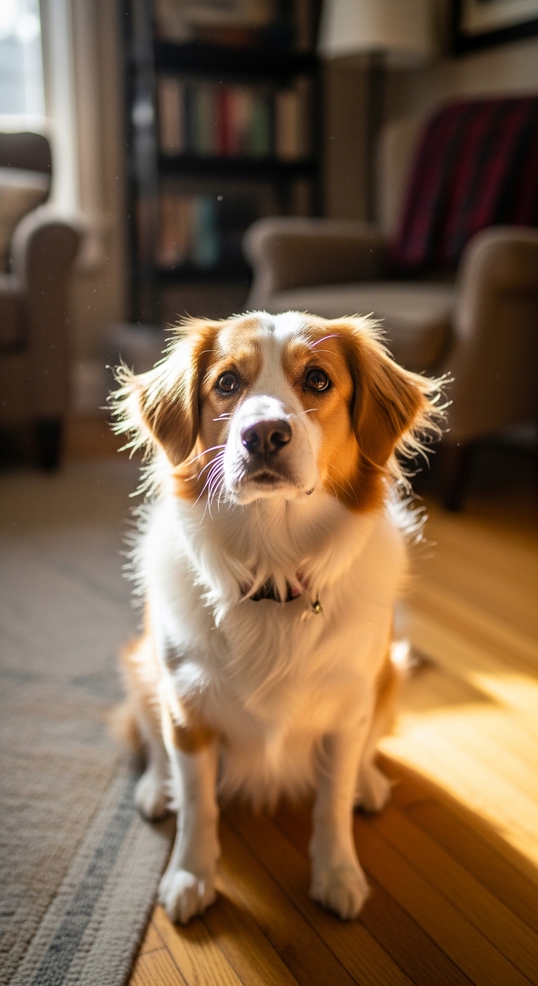 A dog with a pink collar and a white face.