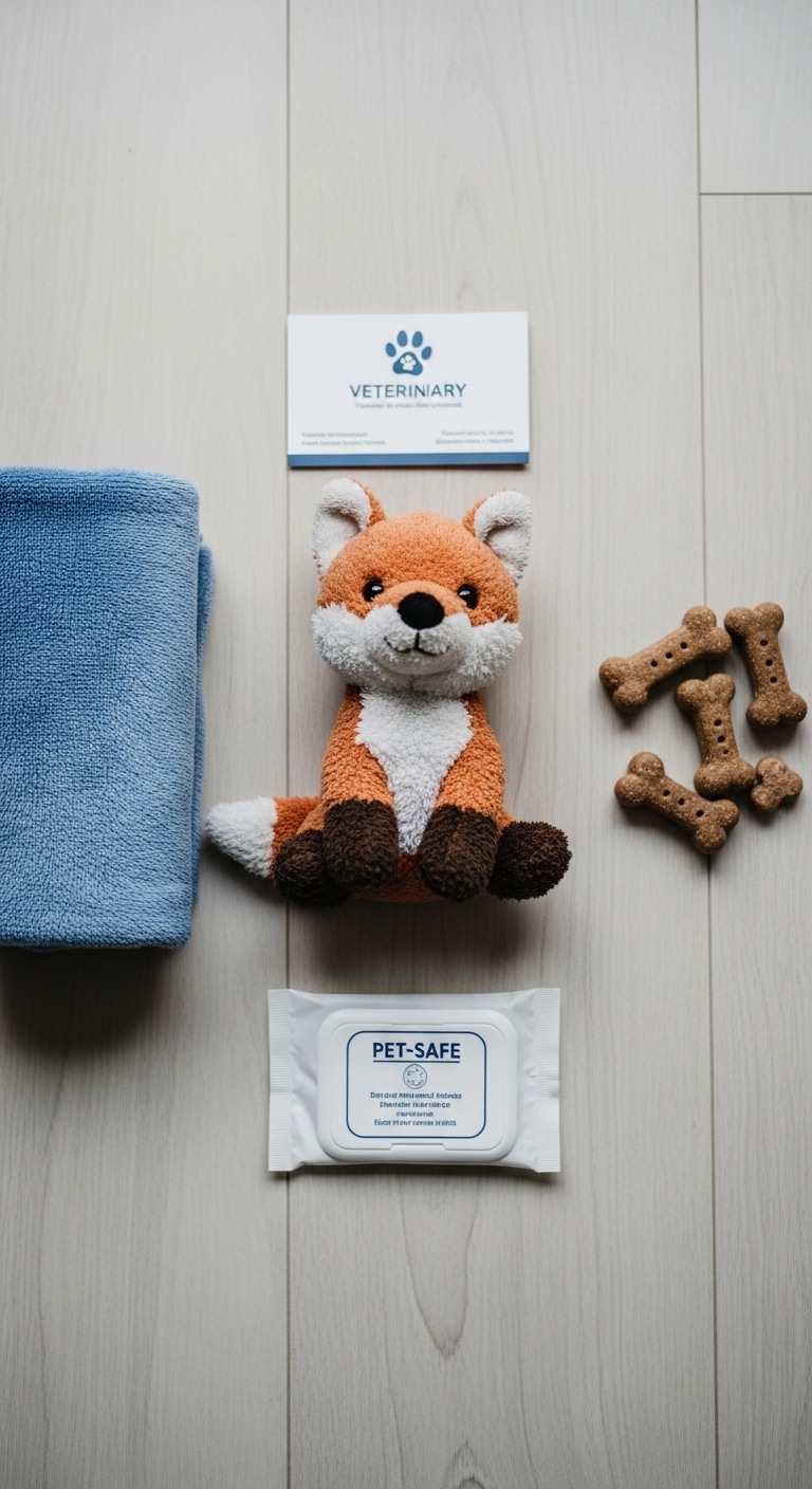 A stuffed animal dog with a tag that says "Veterinary".