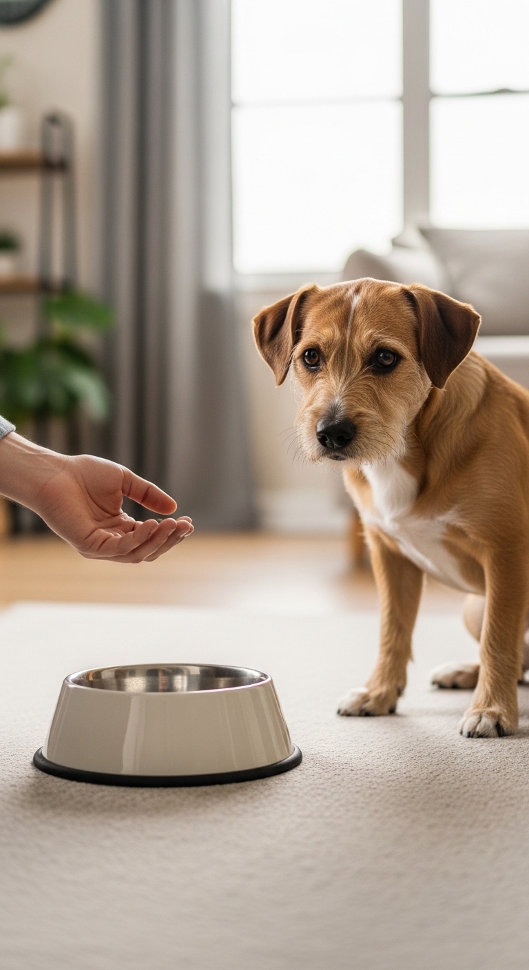A person is feeding a dog.